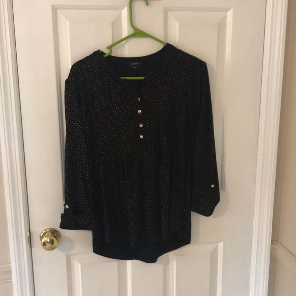 Black shirt with gold dots